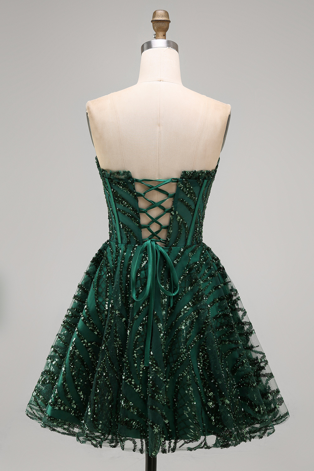 Sparkly Dark Green Sequin Corset  A Line Sweetheart Short Homecoming Dress