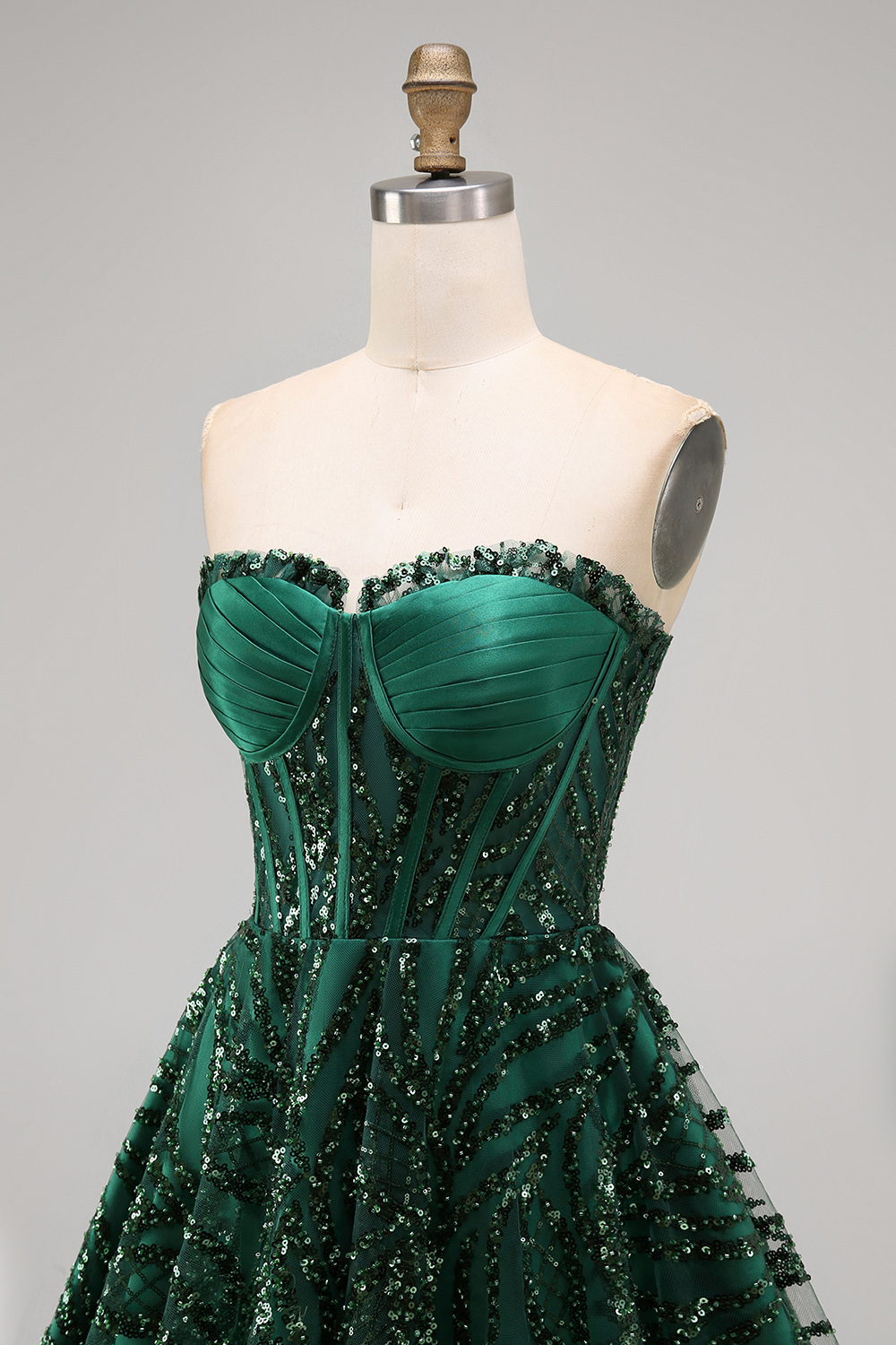 Sparkly Dark Green Sequin Corset  A Line Sweetheart Short Homecoming Dress