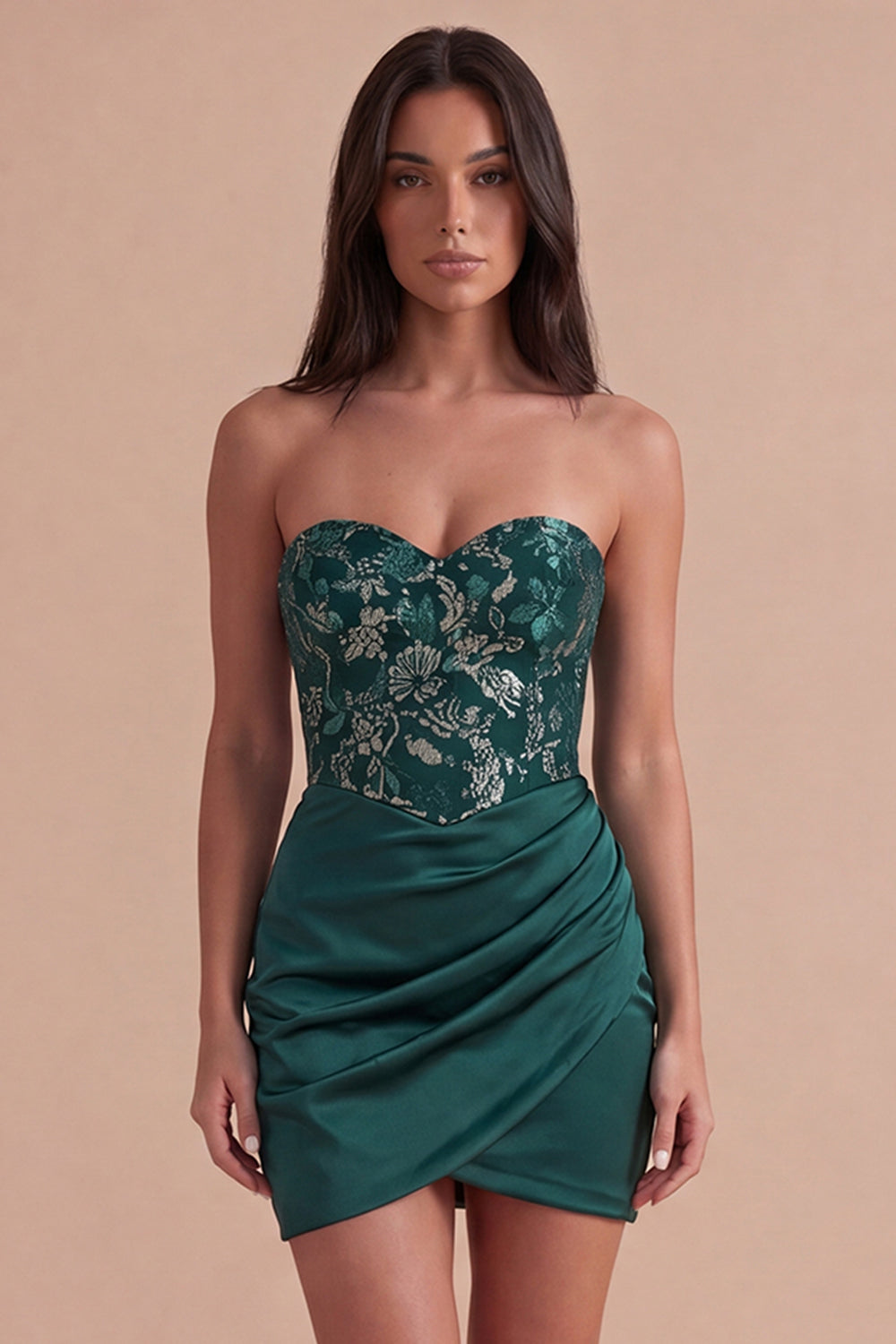 Dark Green Floral Bodycon Sweetheart Short Ruched Homecoming Dress