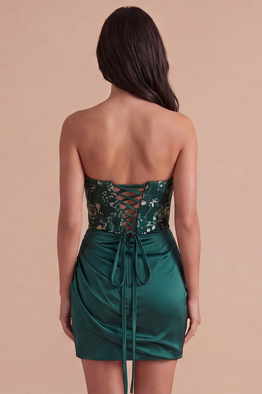 Dark Green Floral Bodycon Sweetheart Short Ruched Homecoming Dress