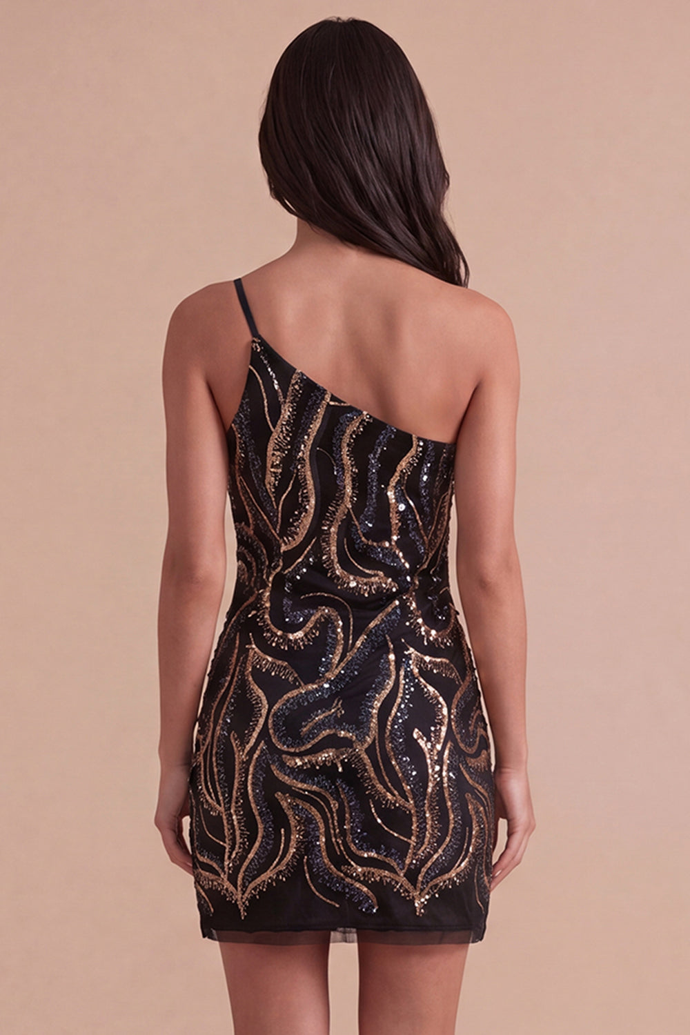 Black Sparkly Sequin One Shoulder Bodycon Short Homecoming Dress