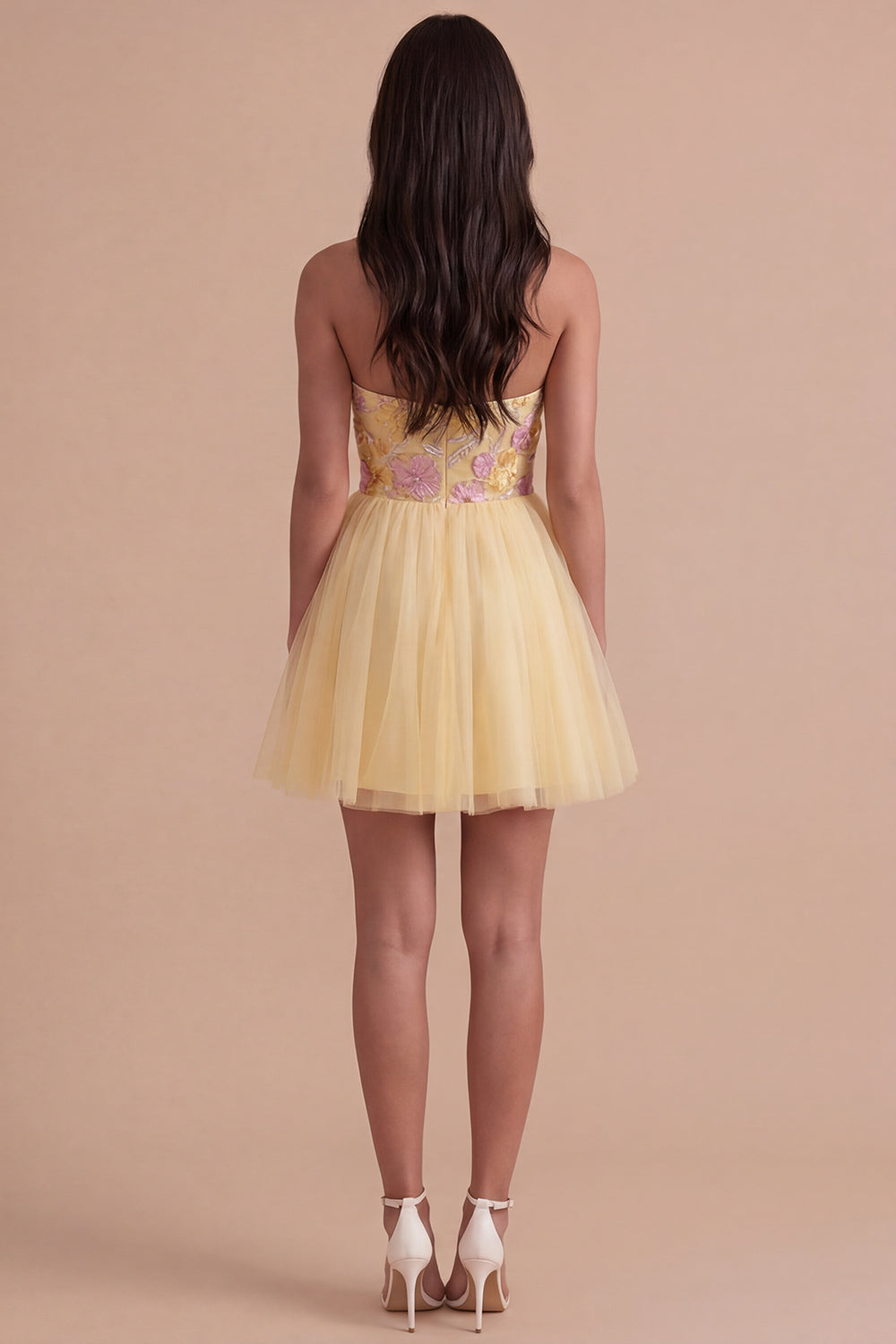 Yellow Floral Strapless Short Homecoming Dress