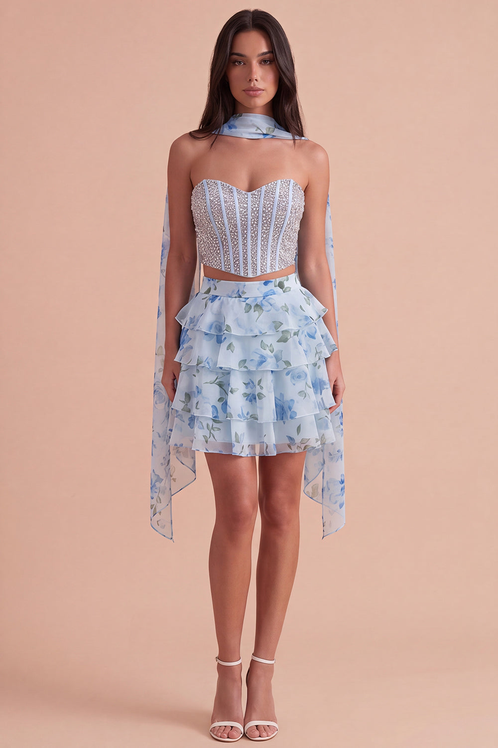 2 piece light blue homecoming dress Light Blue Two Piece Mini Homecoming Dresses with Pocket Halter Beaded PD171 Custom Size / As Picture