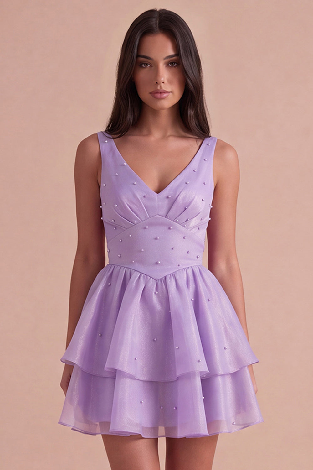 Lilac Sparkly Beaded Ruffled Short Homecoming Dress