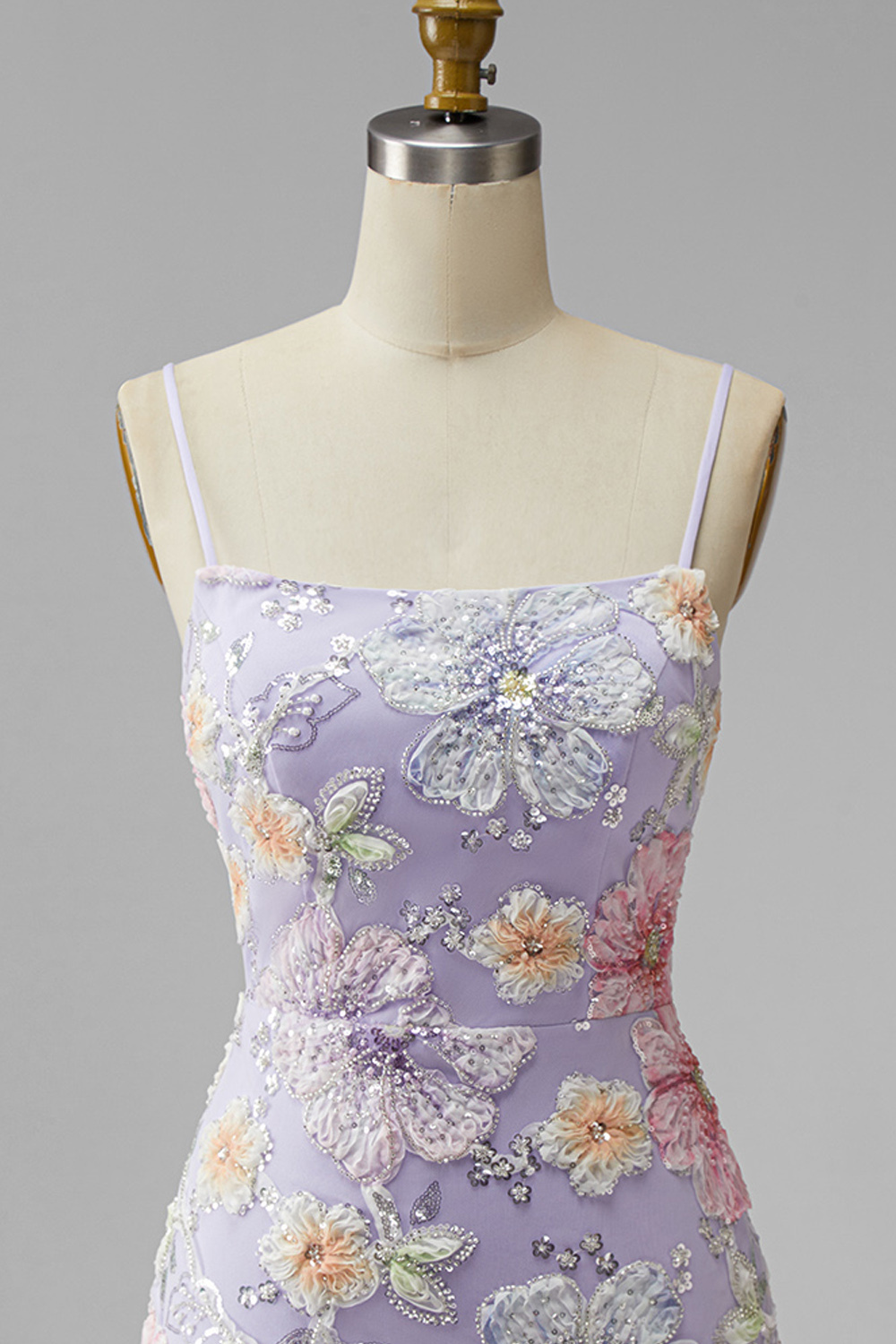 Lilac Floral Sparkly Sequin Beaded Short Homecoming Dress
