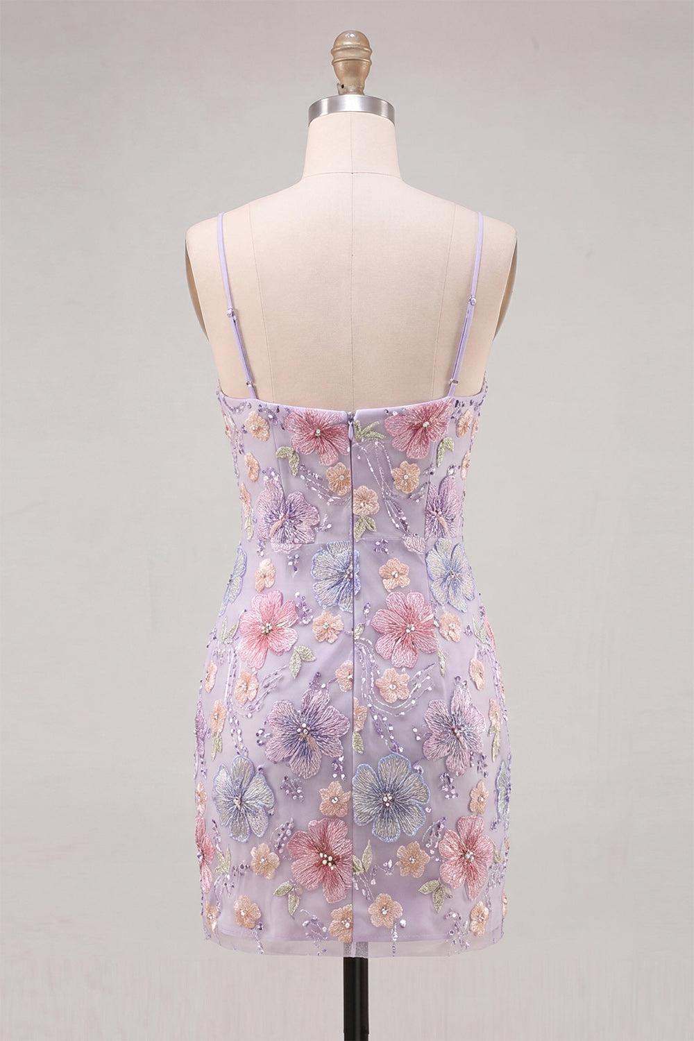 Lilac Floral Sparkly Sequin Beaded Short Homecoming Dress