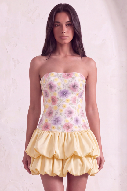 Sparkly Pink Floral Beaded Short Homecoming Dress