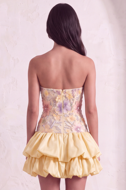 Sparkly Pink Floral Beaded Short Homecoming Dress