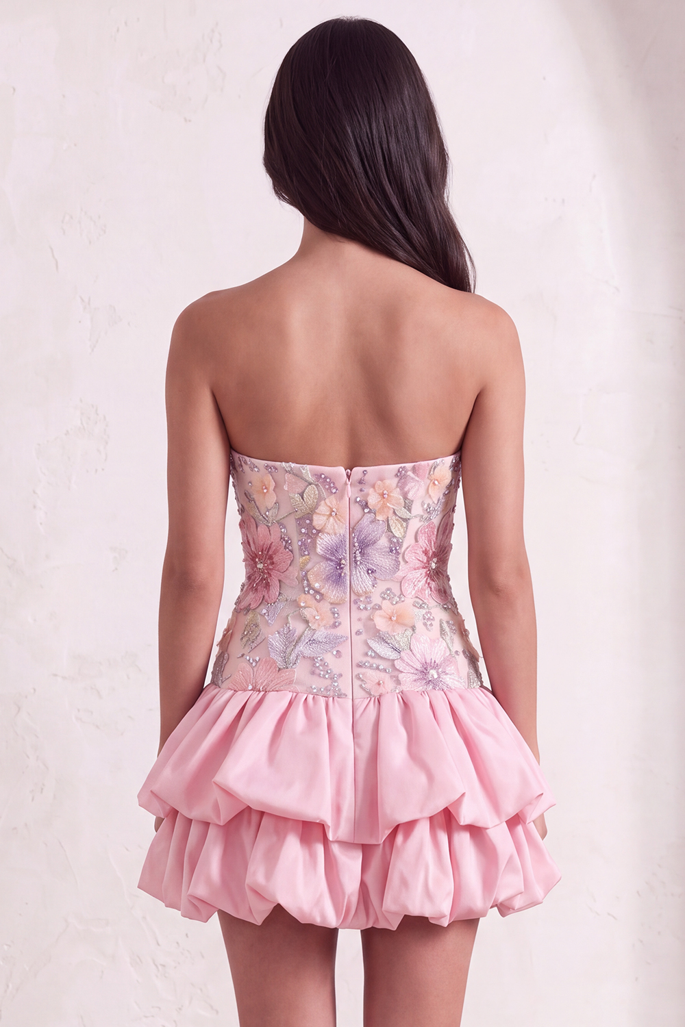 Sparkly Pink Floral Beaded Short Homecoming Dress