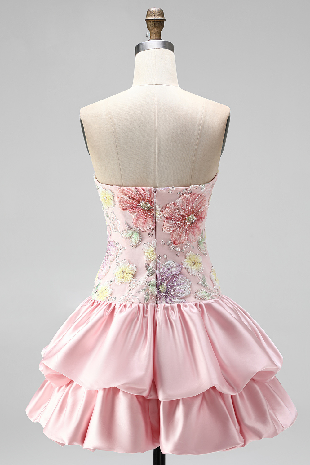 Sparkly Pink Floral Beaded Short Homecoming Dress