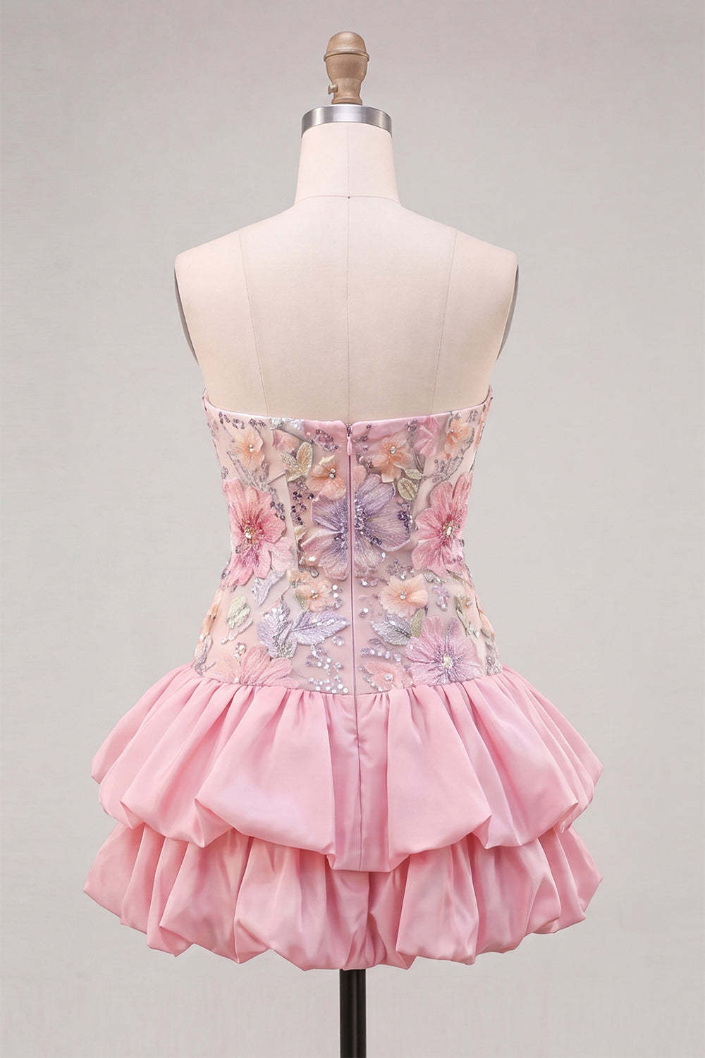 Sparkly Pink Floral Beaded Short Homecoming Dress