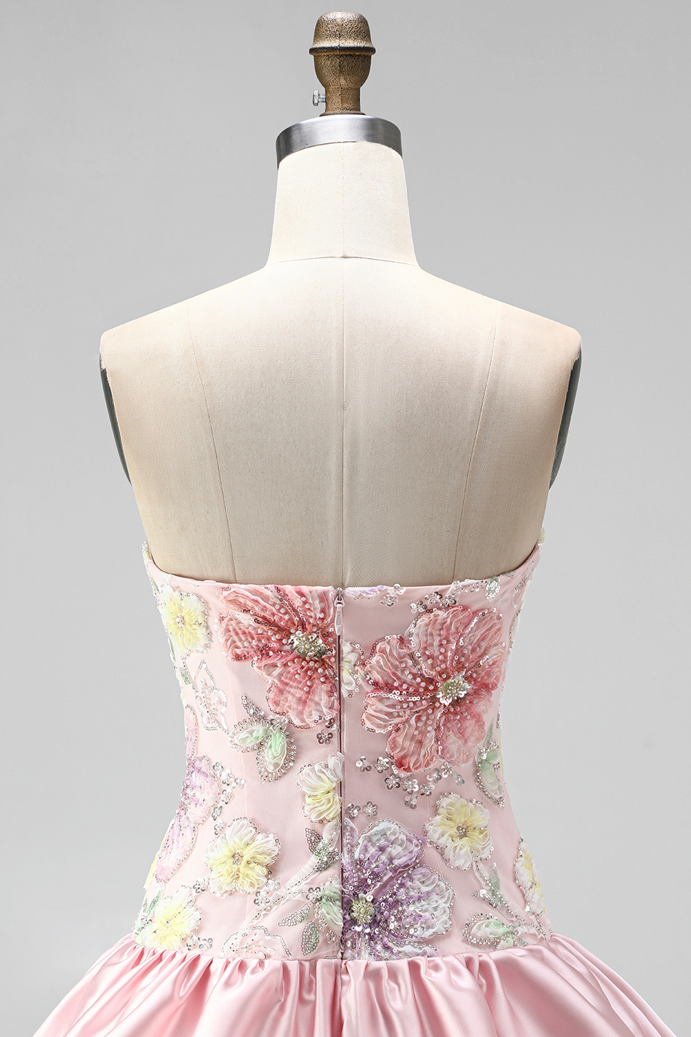 Sparkly Pink Floral Beaded Short Homecoming Dress