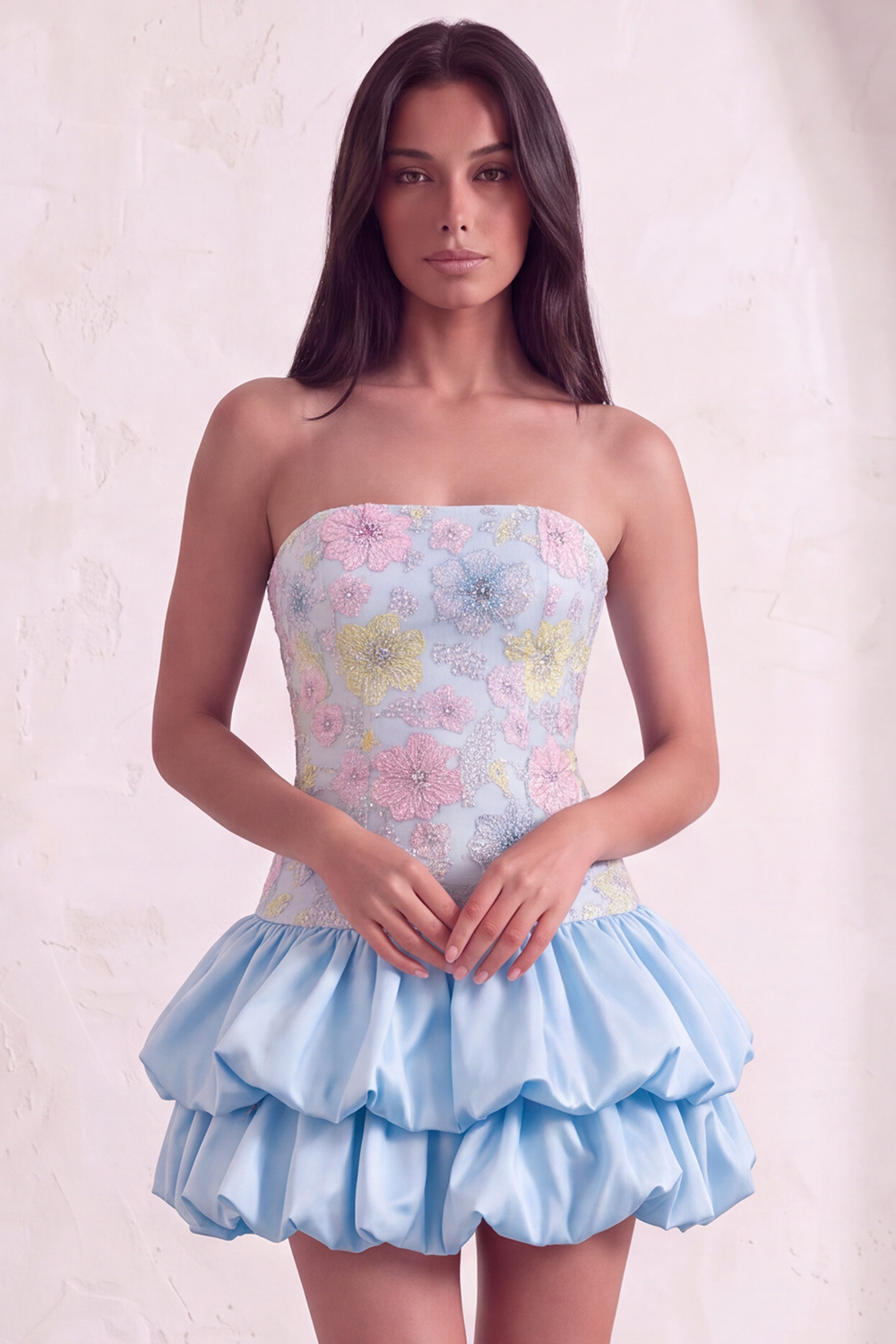 Sparkly Pink Floral Beaded Short Homecoming Dress