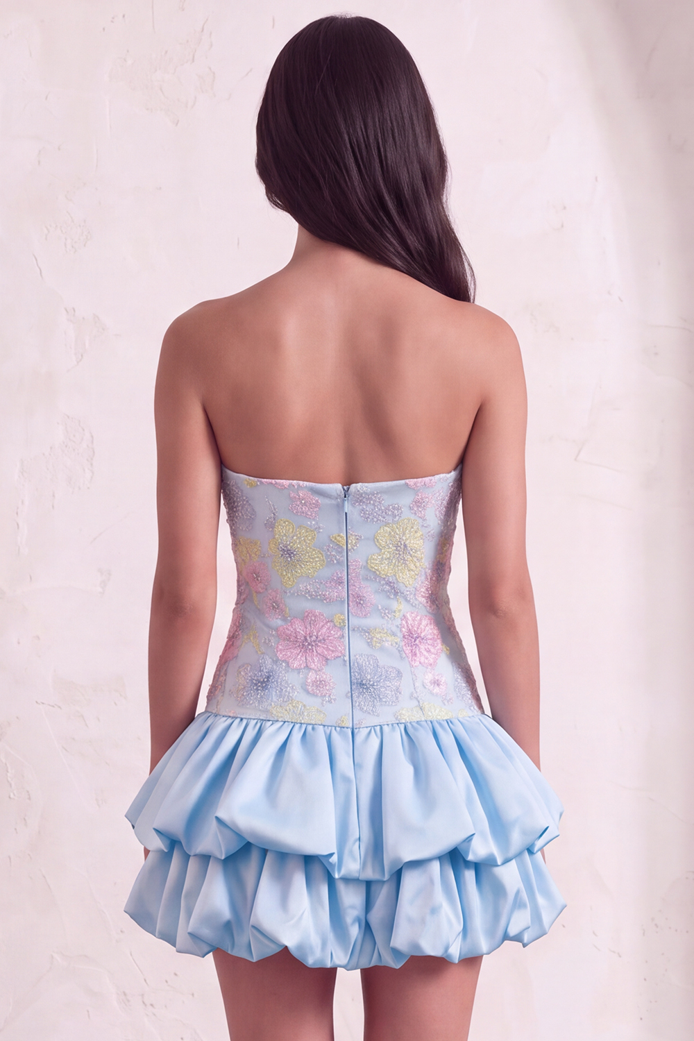 Sparkly Pink Floral Beaded Short Homecoming Dress