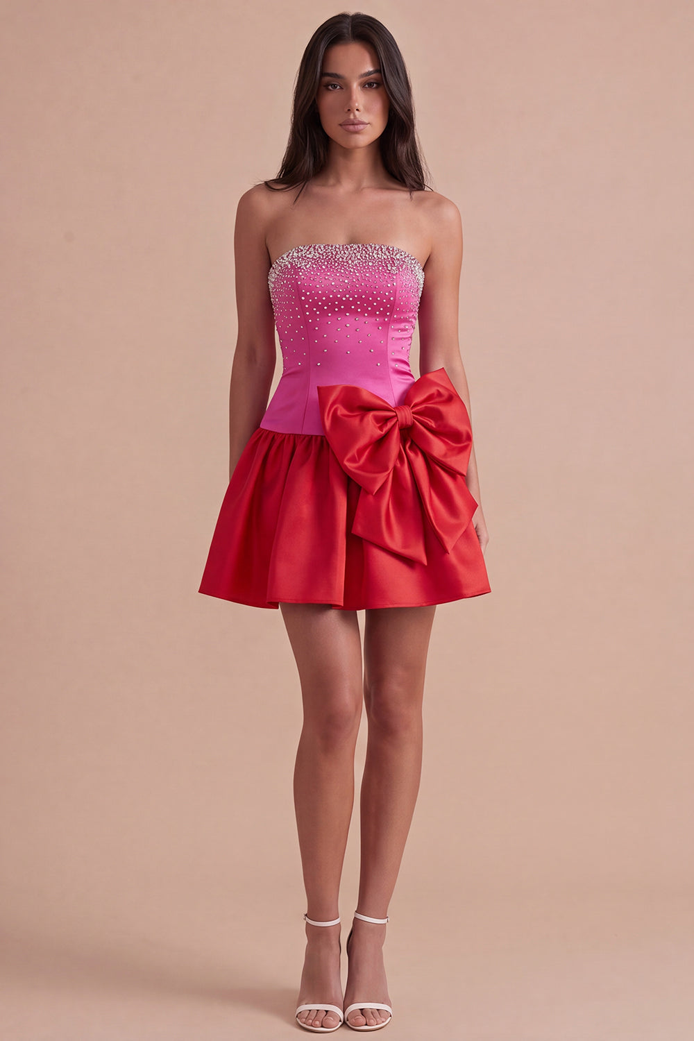 Sparkly Beaded Fuchsia and Red Short Homecoming Dress
