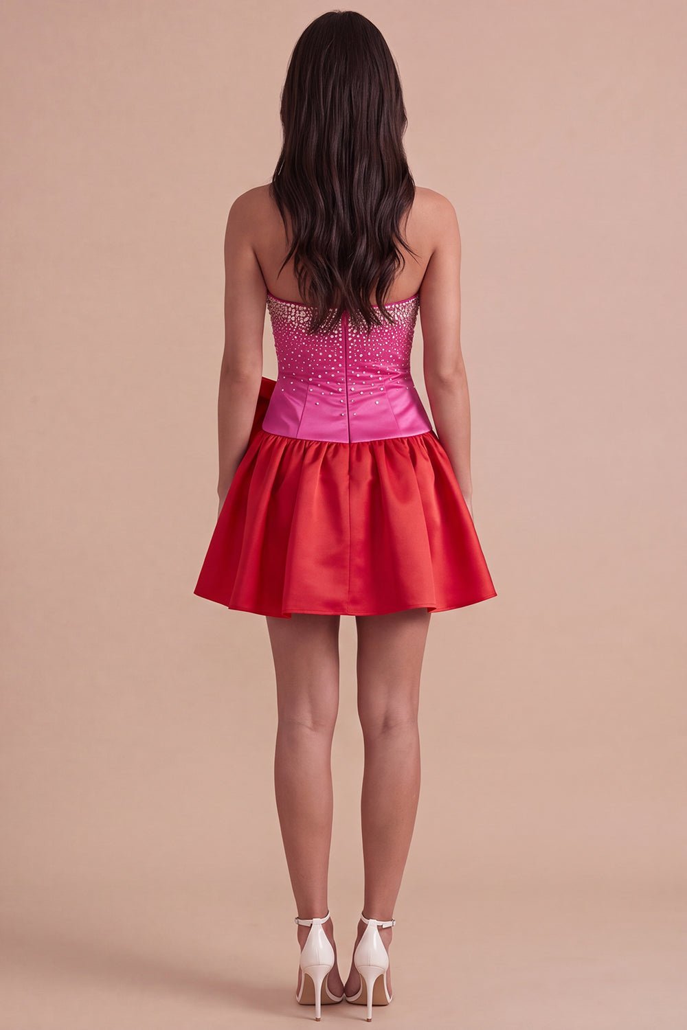Sparkly Beaded Fuchsia and Red Short Homecoming Dress