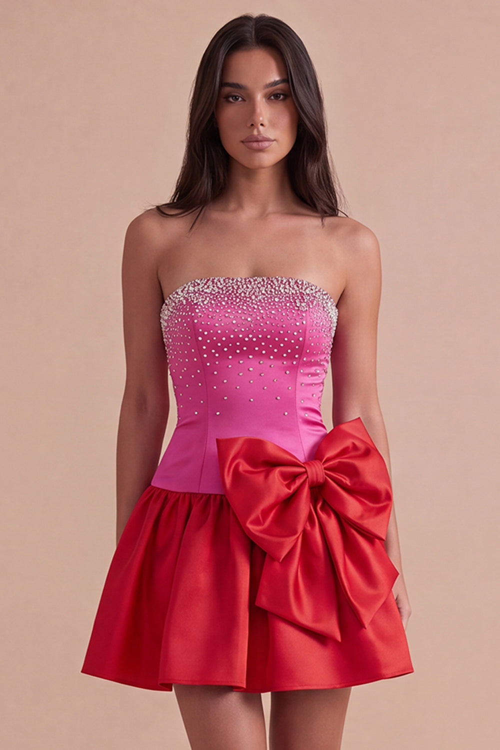 Sparkly Beaded Fuchsia and Red Short Homecoming Dress