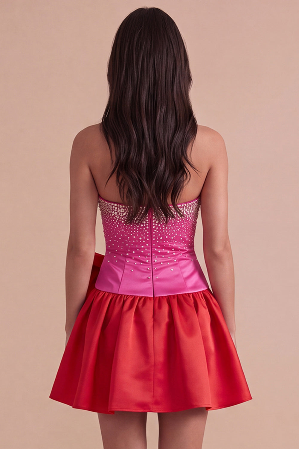 Sparkly Beaded Fuchsia and Red Short Homecoming Dress