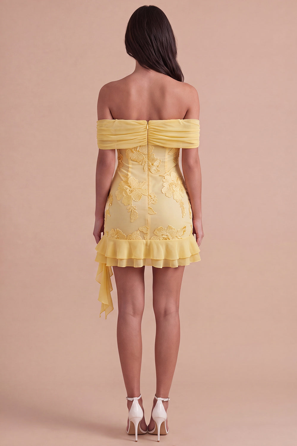 Yellow Floral Ruffled Bodycon Short Homecoming Dress