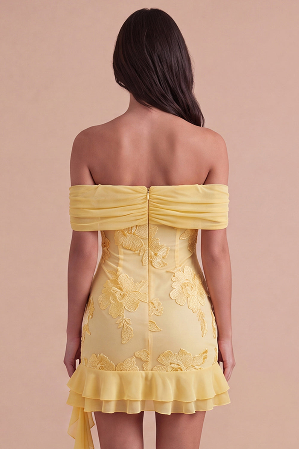 Yellow Floral Ruffled Bodycon Short Homecoming Dress