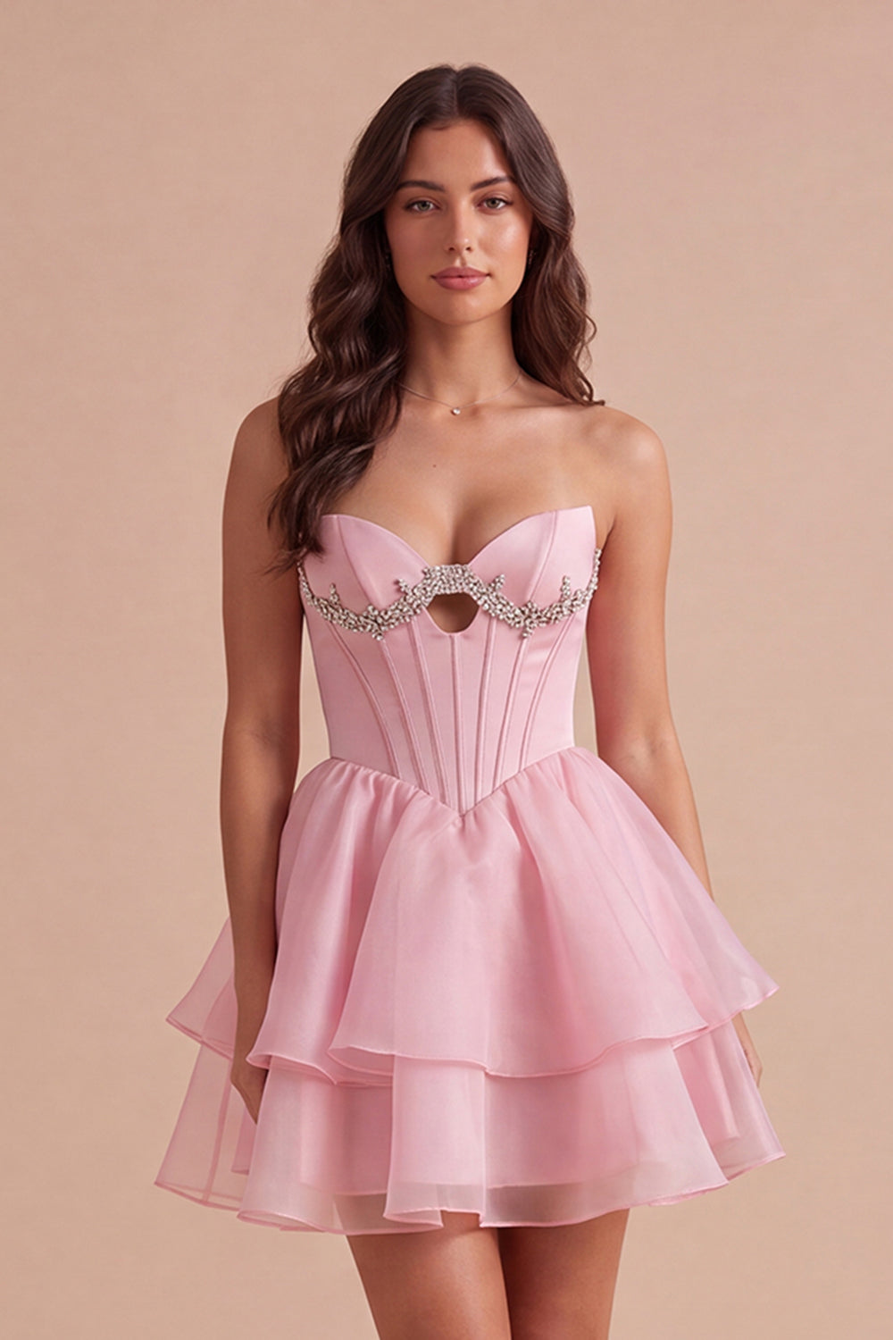 pink corset homecoming dresses Pink Strapless Tulle A-Line Short Corset Homecoming Dress with Bow Pink / 10