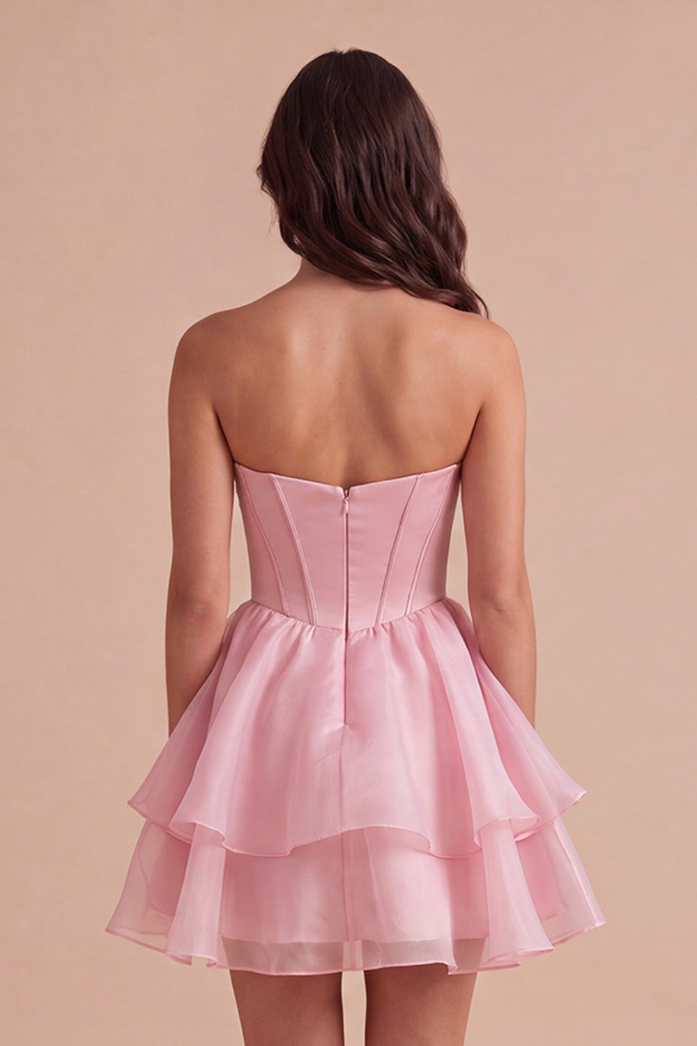 Pink Corset Beaded Ruffled Short Homecoming Dress
