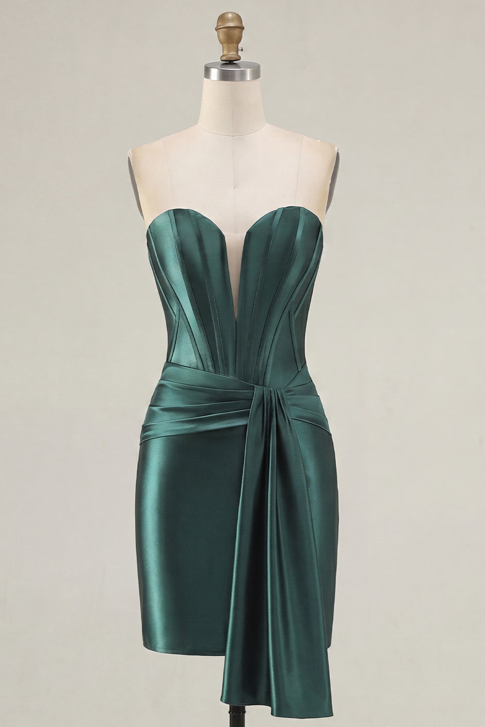 Dark Green Corset Satin Short Homecoming Dress with Sash