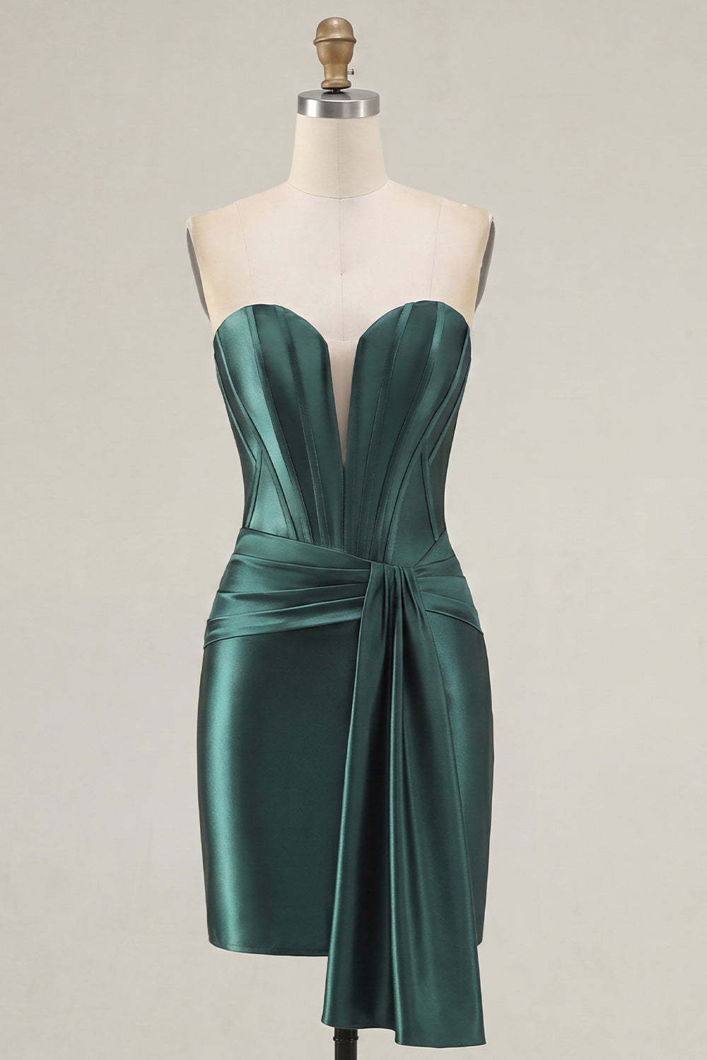 Dark Green Corset Satin Short Homecoming Dress with Sash