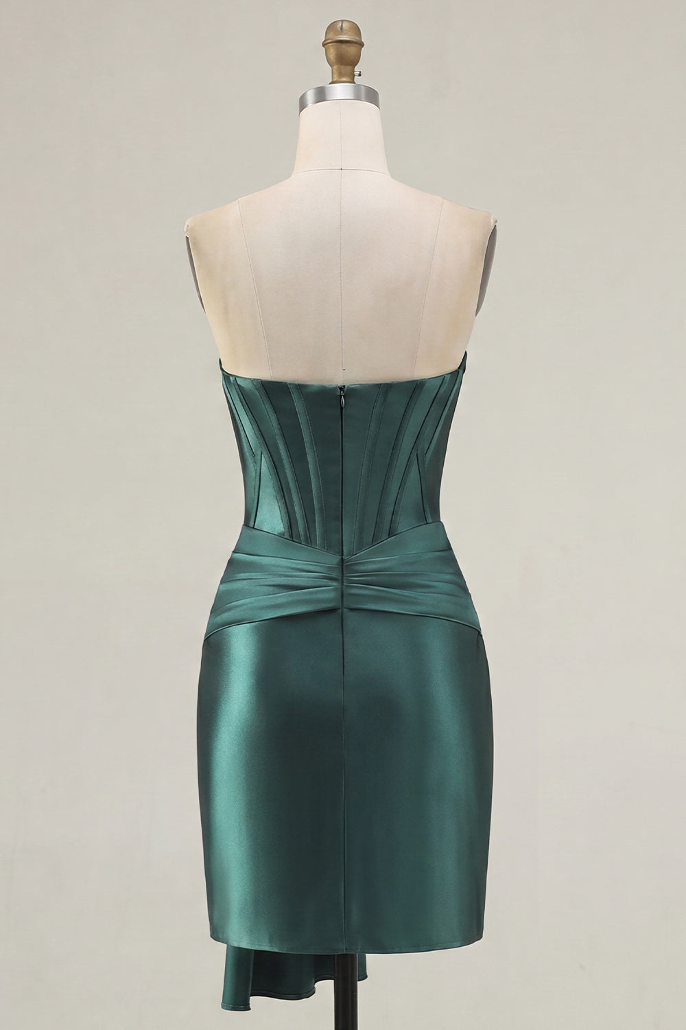 Dark Green Corset Satin Short Homecoming Dress with Sash