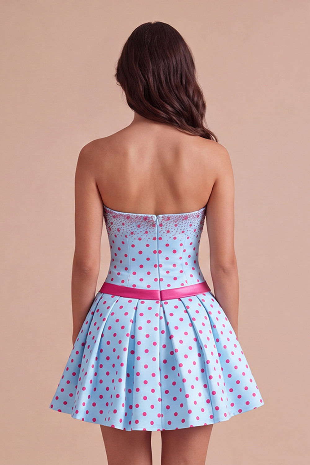Sky Blue Polka Dots Short Homecoming Dress with Bow