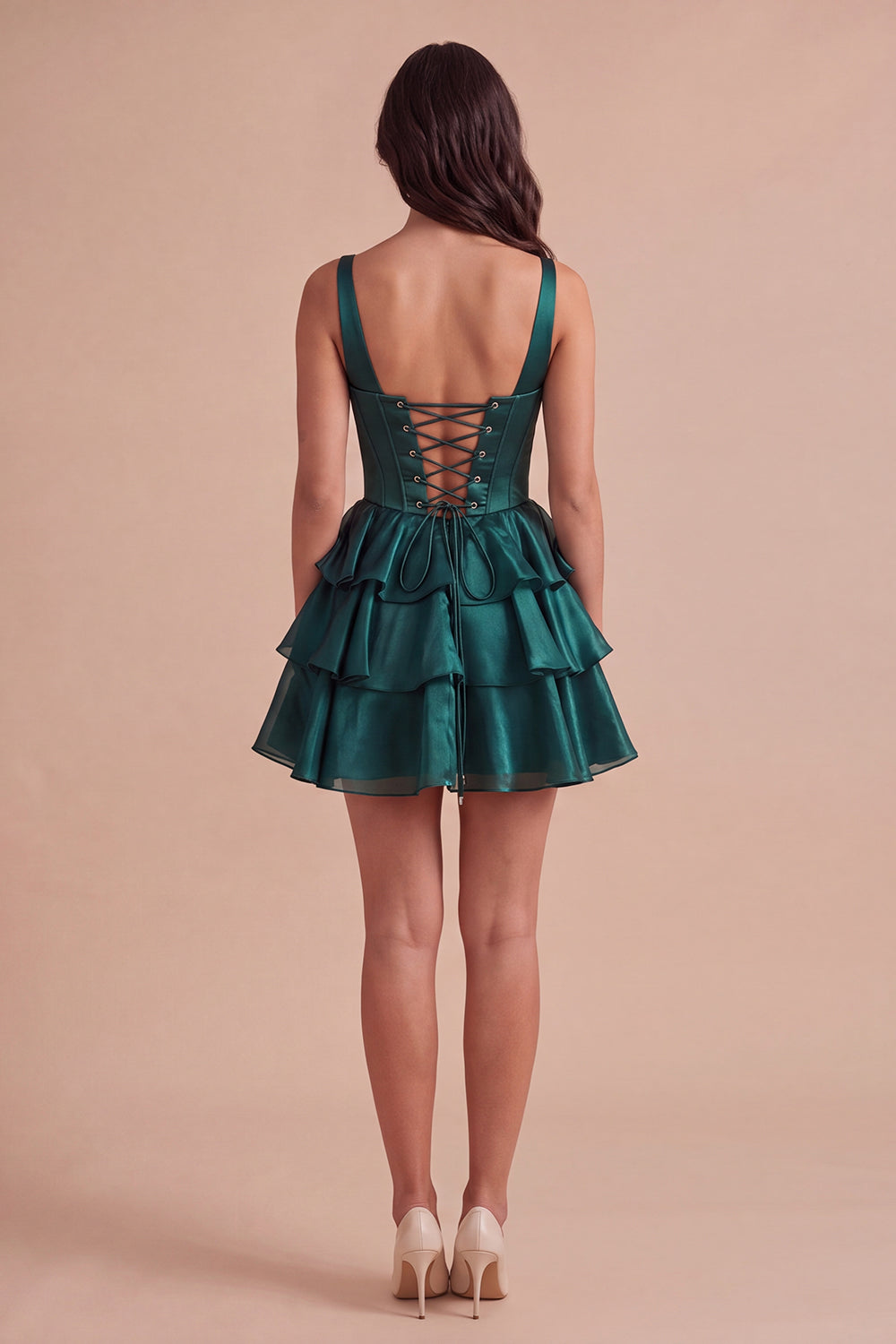 Dark Green Corset Ruffled Short Homecoming Dress