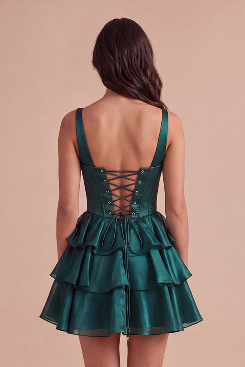 Dark Green Corset Ruffled Short Homecoming Dress