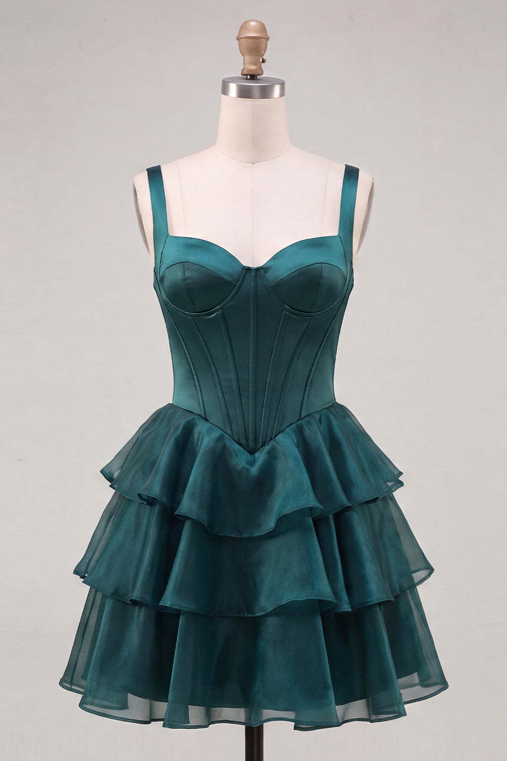 Dark Green Corset Ruffled Short Homecoming Dress
