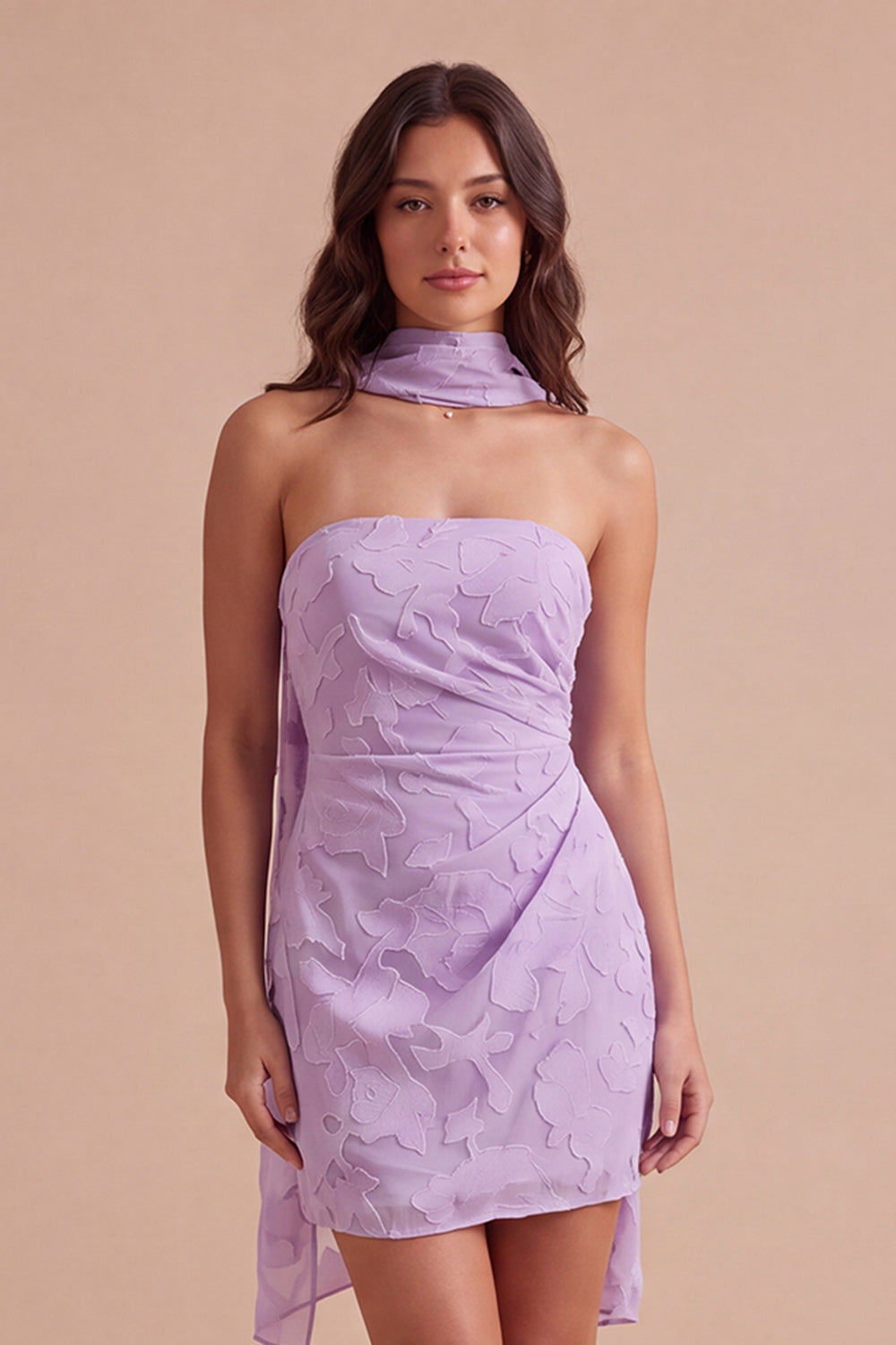 Lilac Floral Neck Scarf Bodycon Short Homecoming Dress