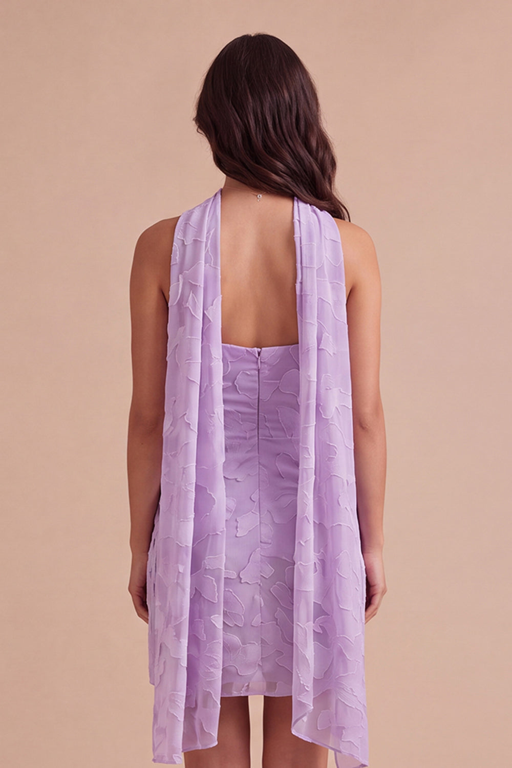 Lilac Floral Neck Scarf Bodycon Short Homecoming Dress