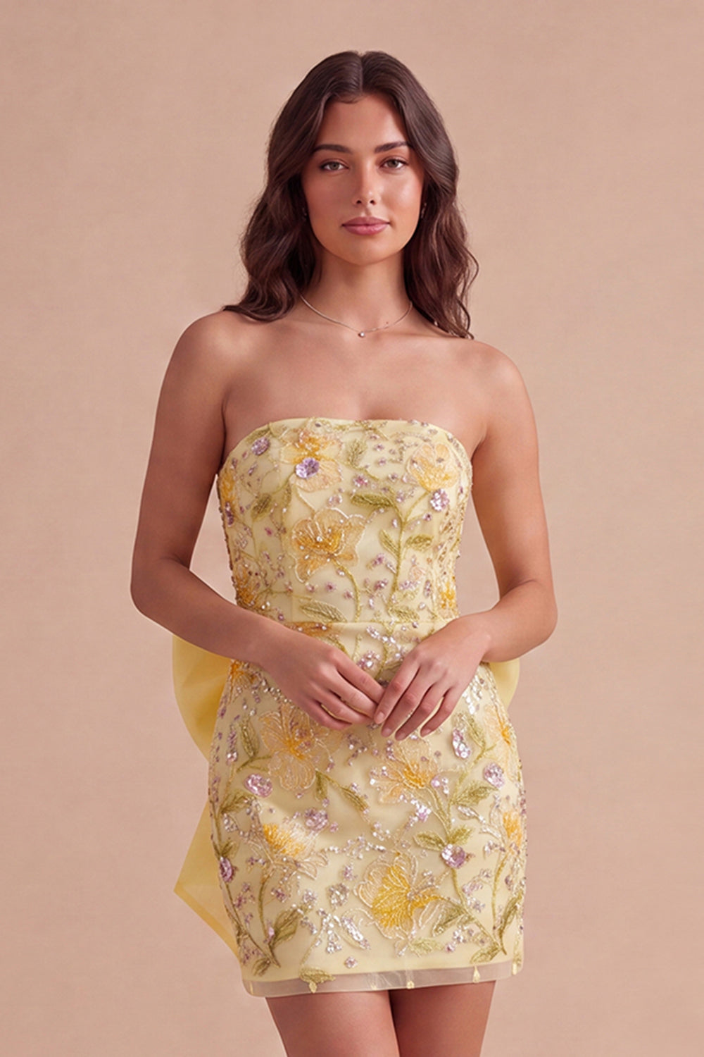 Pink Yellow Floral Sparkly Sequin Short Homecoming Dress