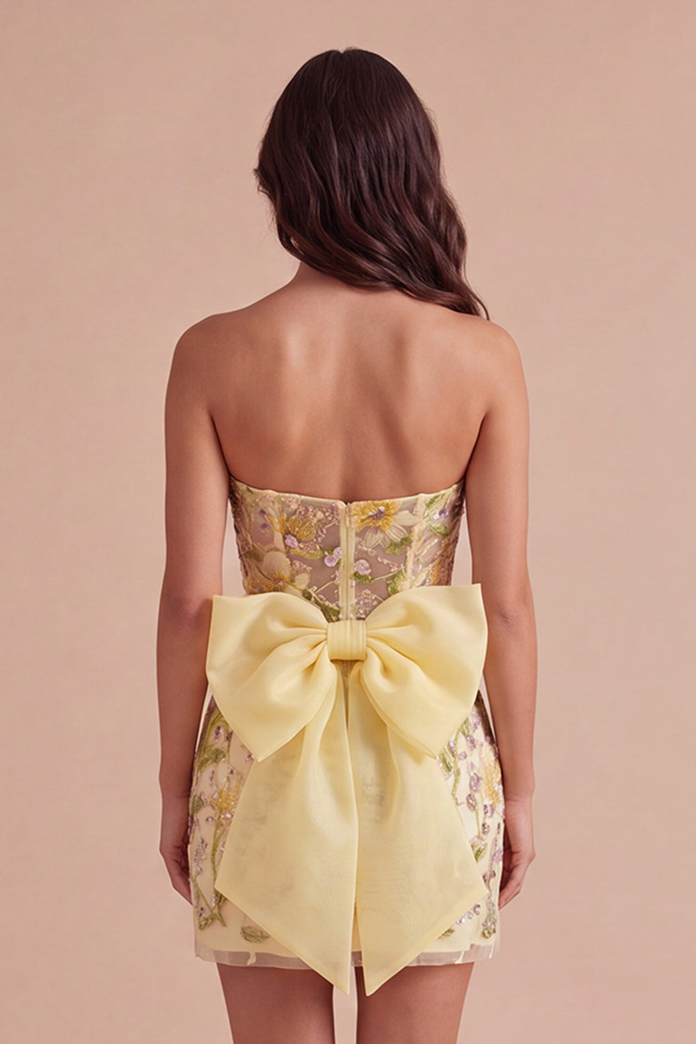 Pink Yellow Floral Sparkly Sequin Short Homecoming Dress