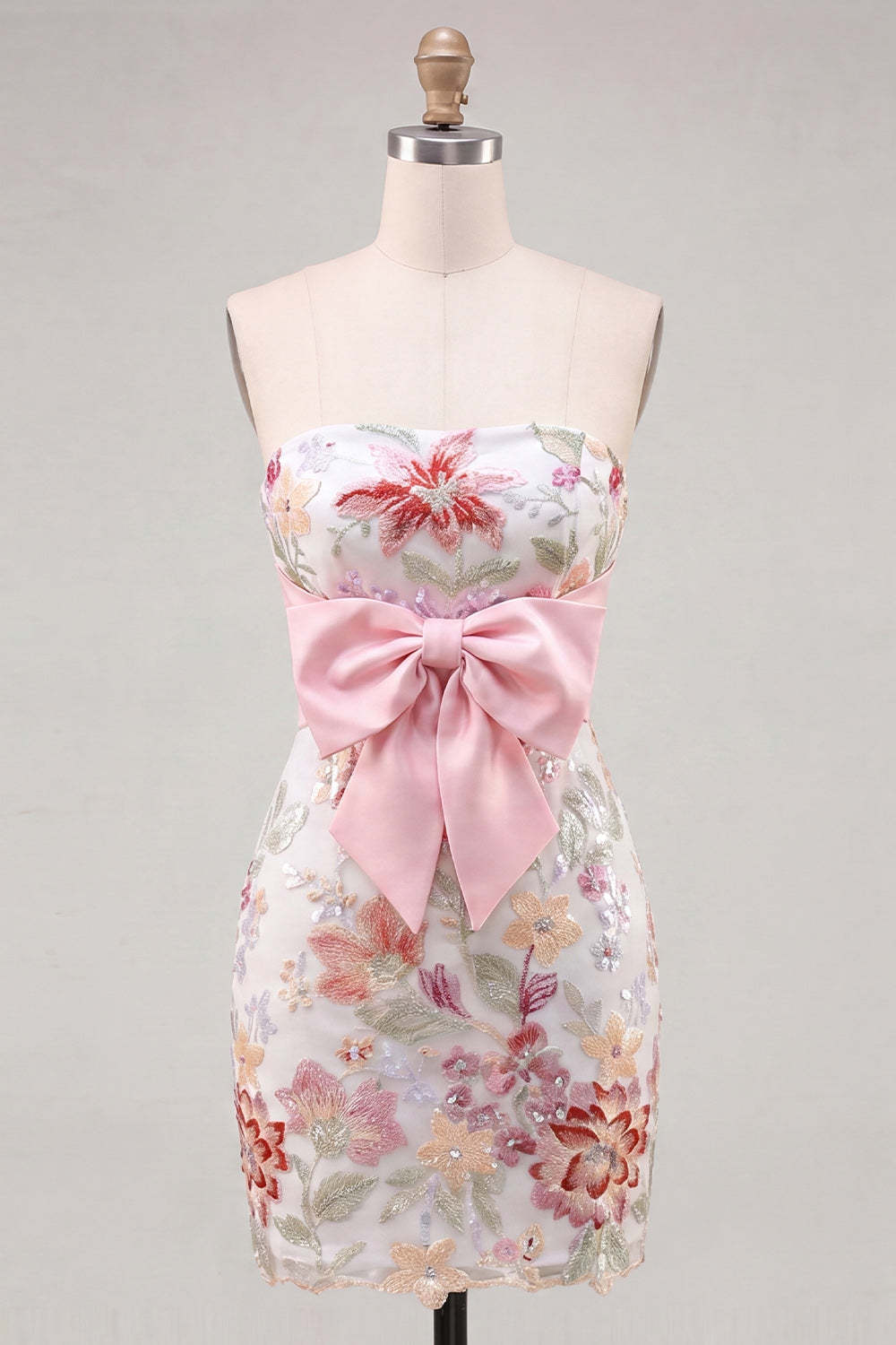 Sparkly Pink Floral Sequin Embroidered Short Homecoming Dress