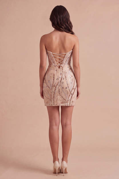 Champagne Sparkly Sequin Corset Short Homecoming Dress