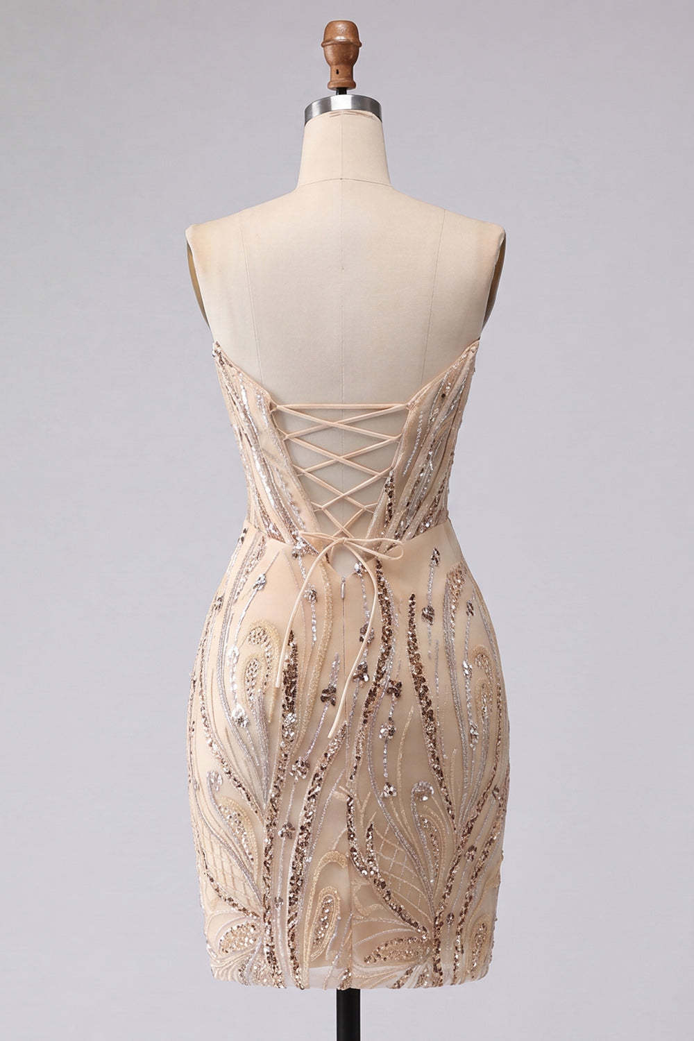 Champagne Sparkly Sequin Corset Short Homecoming Dress