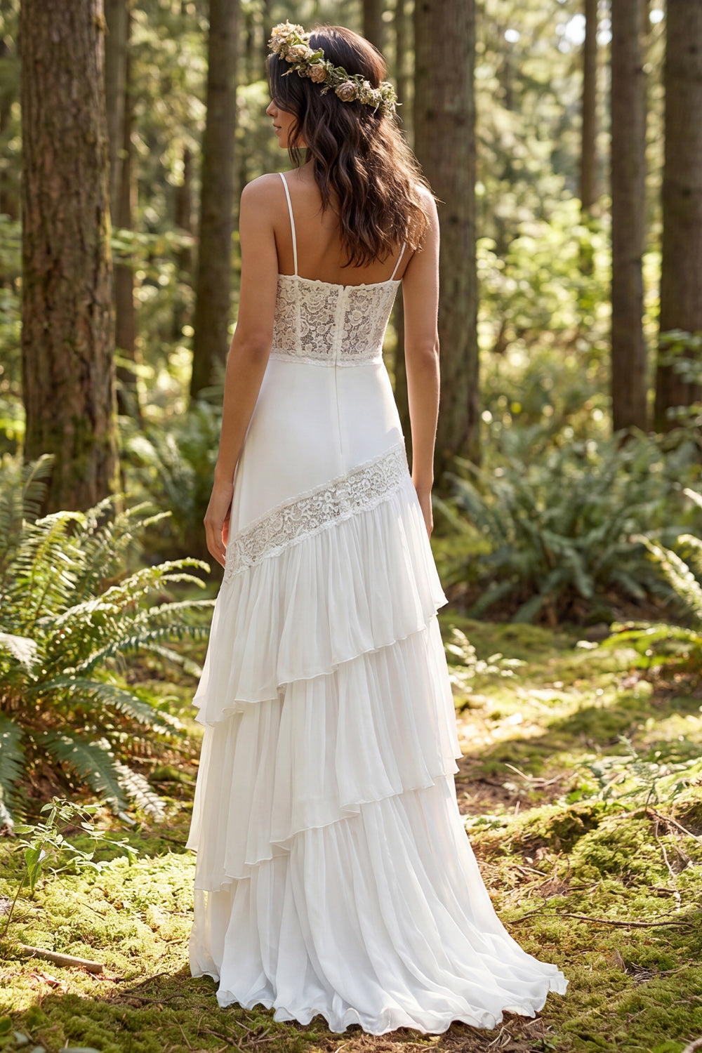 Ivory Spaghetti Straps A Line Sweep Train Beach Wedding Dress