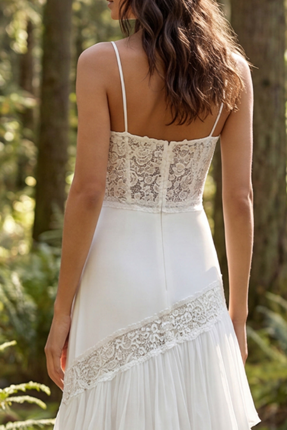 Ivory Spaghetti Straps A Line Sweep Train Beach Wedding Dress