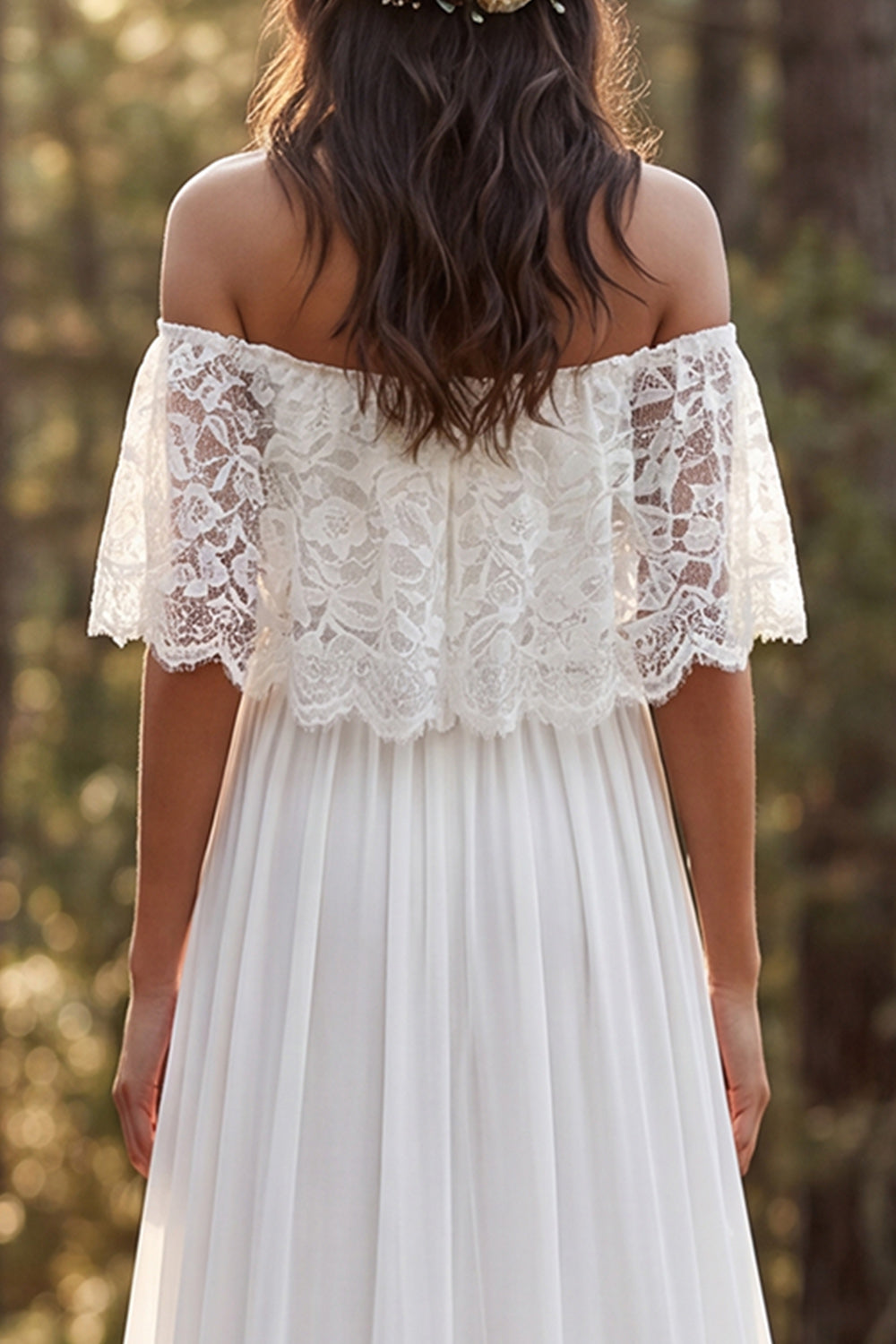 Ivory Off the Shoulder A Line Sweep Train Beach Wedding Dress with Slit