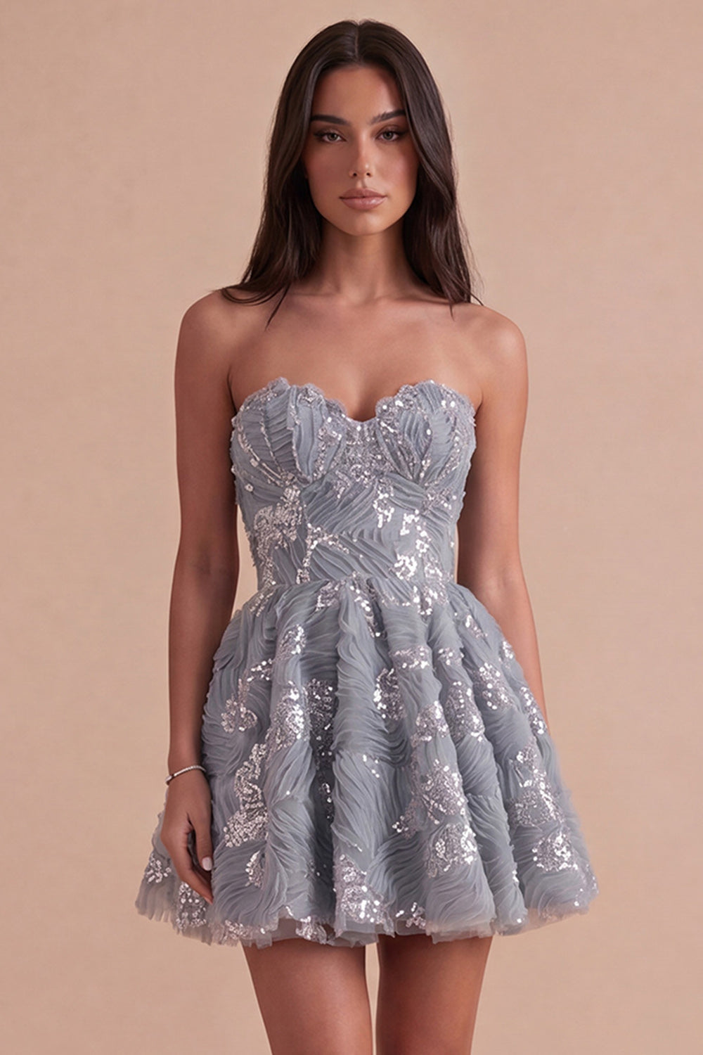 Sparkly Dusty Blue Sweetheart Sequin A Line Short Homecoming Dress