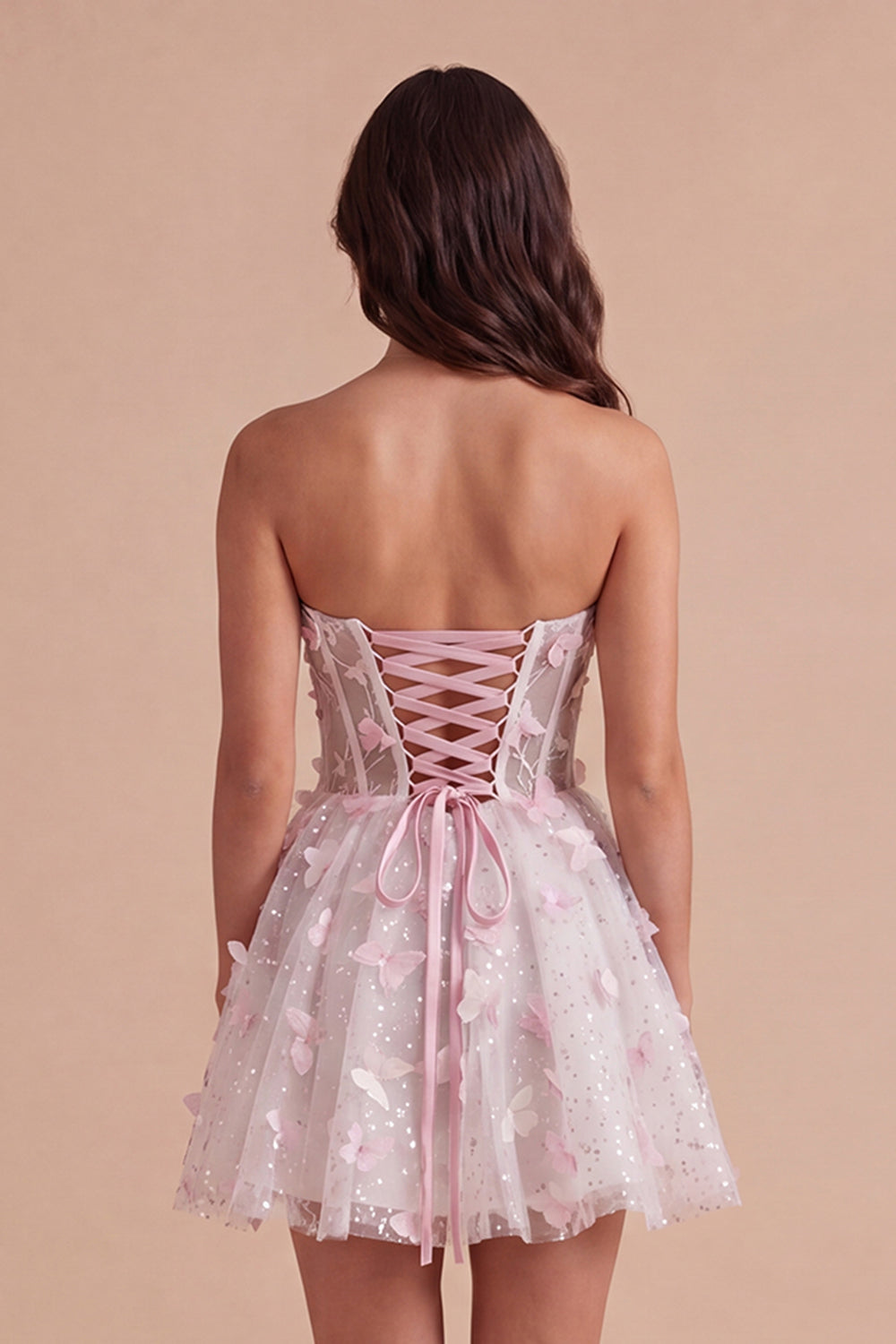 Blush Sparkly Floral Sequin Sweetheart Corset Short Homecoming Dress