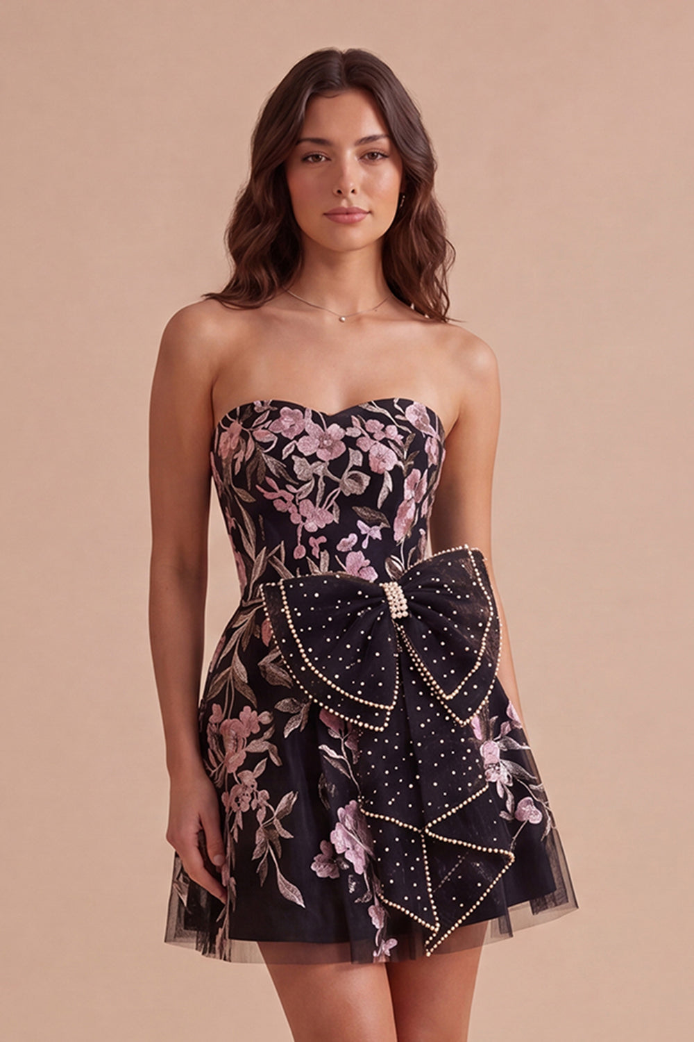Sparkly Beaded Floral Black Sweetheart Short Homecoming Dress