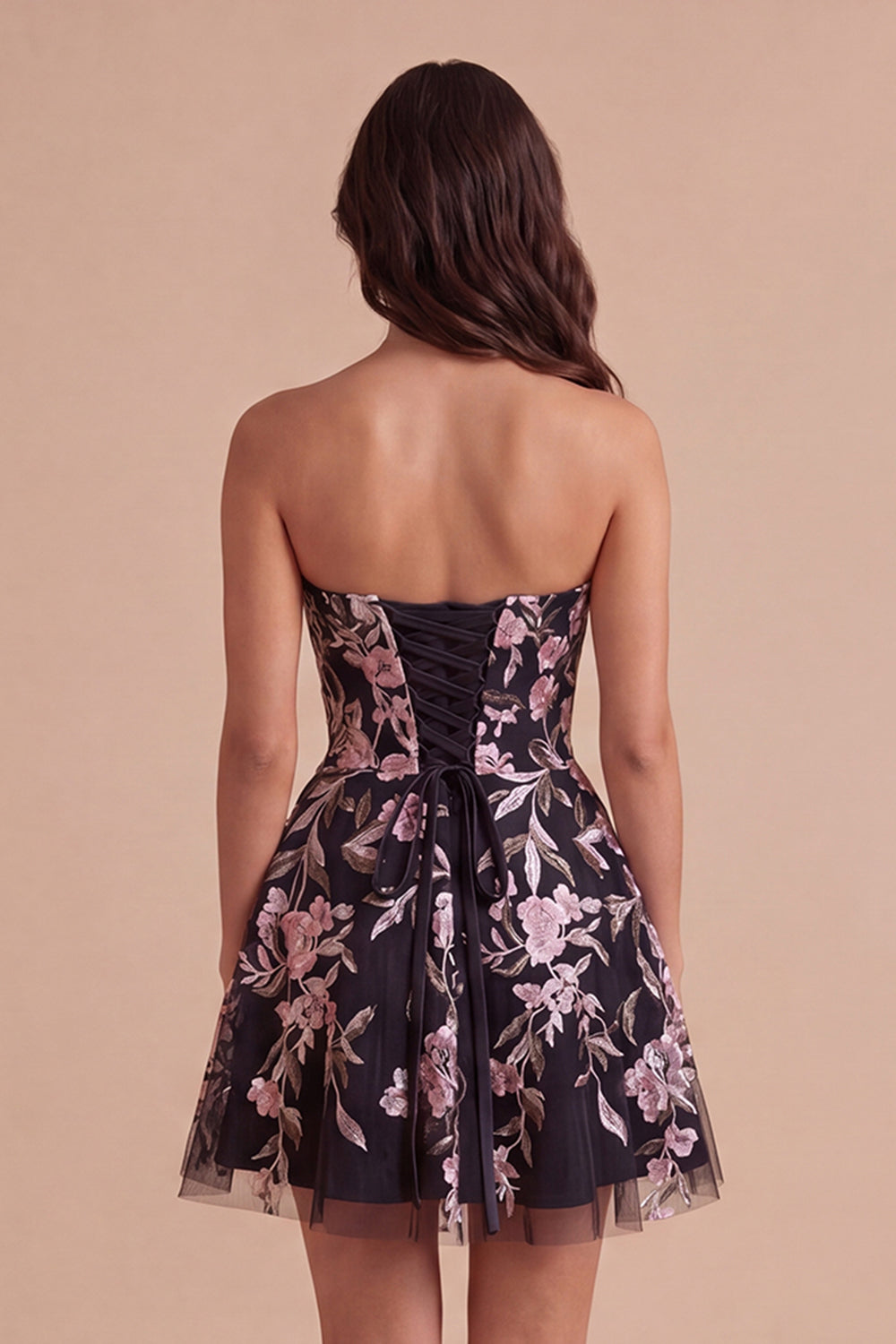 Sparkly Beaded Floral Black Sweetheart Short Homecoming Dress