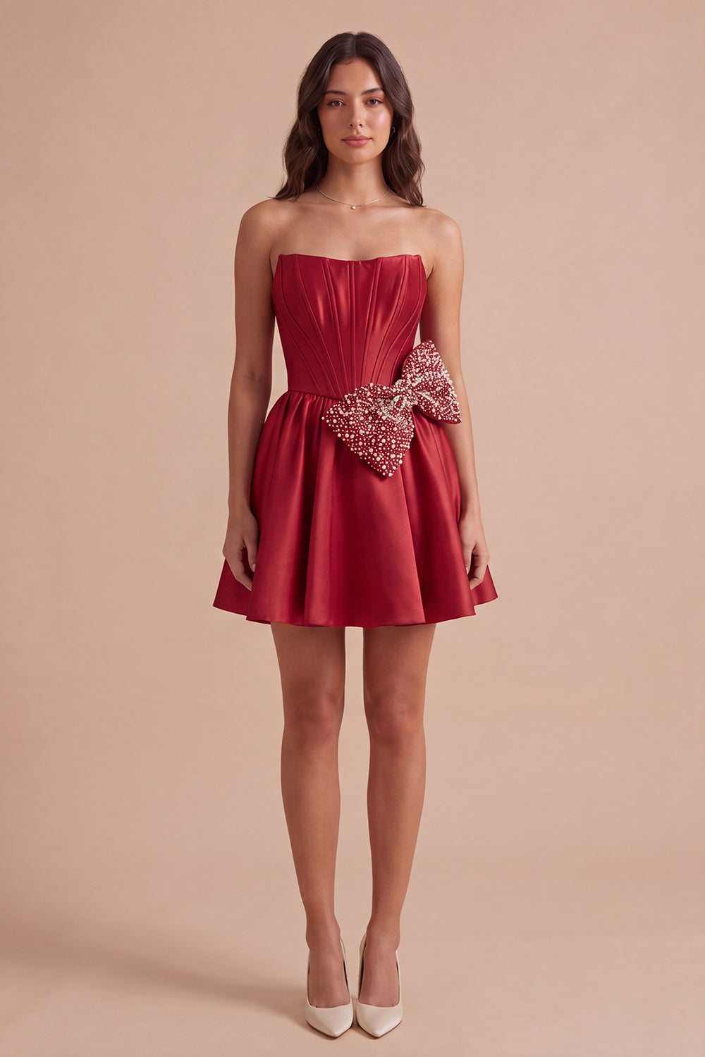 Red Sparkly Beaded Strapless Corset Short Homecoming Dress