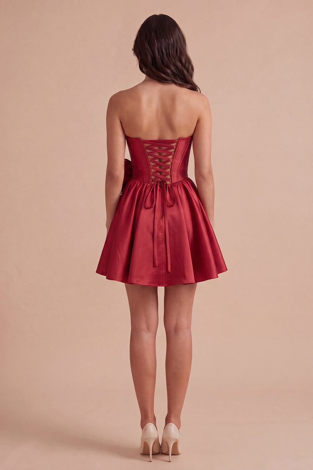 Red Sparkly Beaded Strapless Corset Short Homecoming Dress