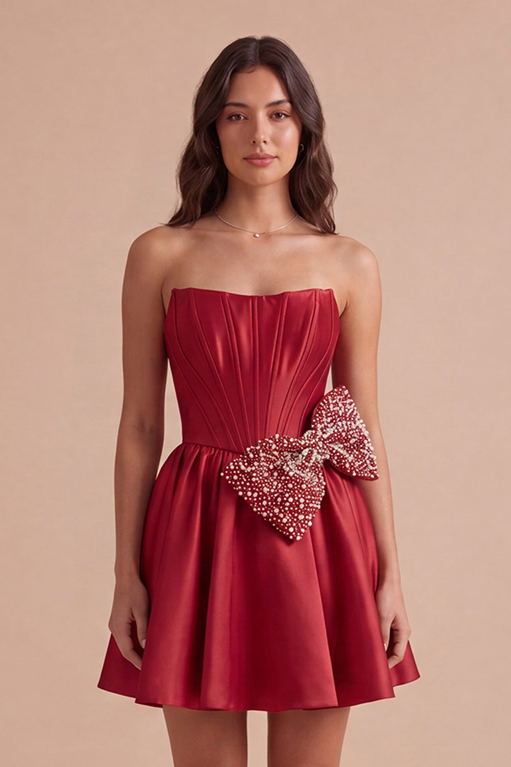 Red Sparkly Beaded Strapless Corset Short Homecoming Dress